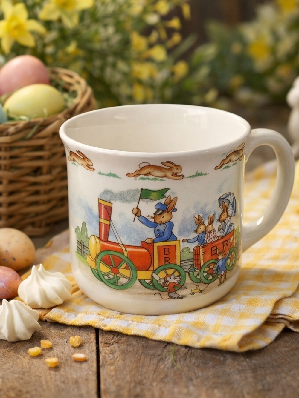 Royal Doulton 193 Bunnykins Easter Bunny Train In Bunny Town Scene  Ceramic Mug